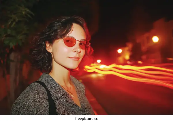 Night City Girl with Red Sunglasses