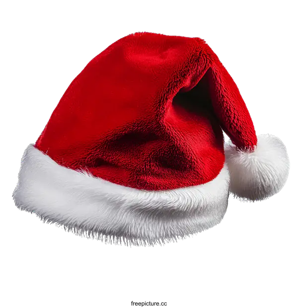 [Transparent Background PNG]Red Christmas Santa Hat with White Fur Trim