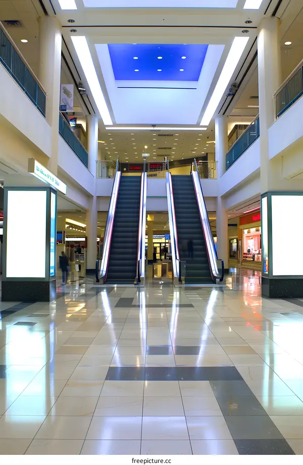 Modern Escalators in a Large Shopping Mall