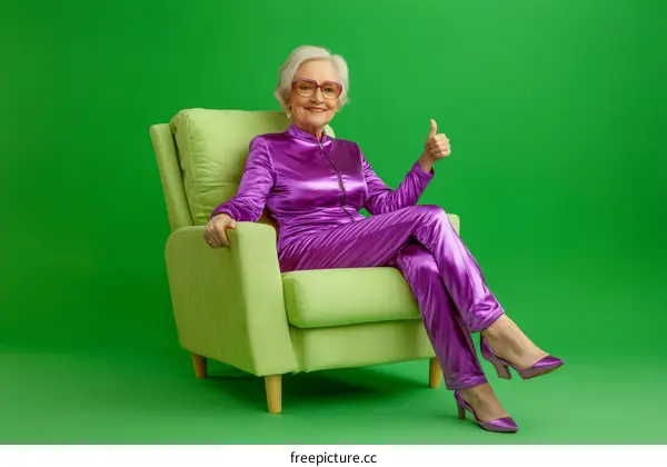 Stylish Senior Woman in a Purple Jumpsuit