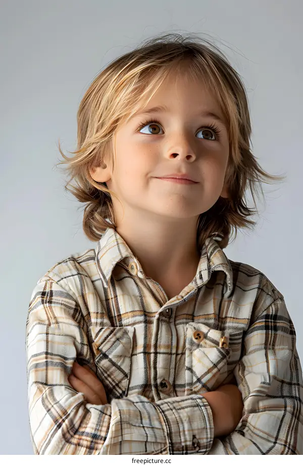 Curious Boy with Arms Crossed