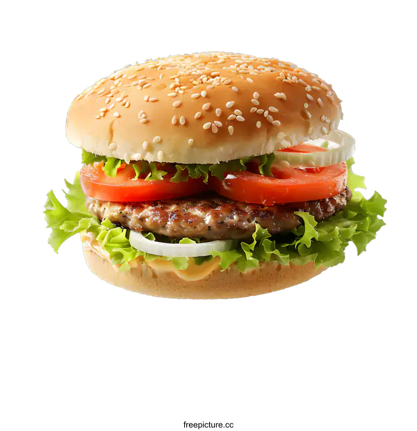 [Transparent Background PNG]hamburger with lettuce tomato and onion