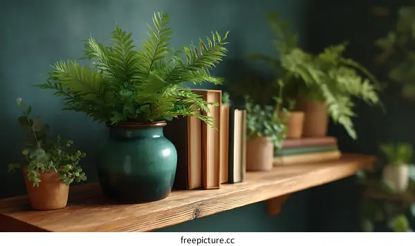 Rustic Wooden Shelf Decorated with Greenery
