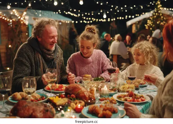 Family Dinner Outdoor Celebration at Night