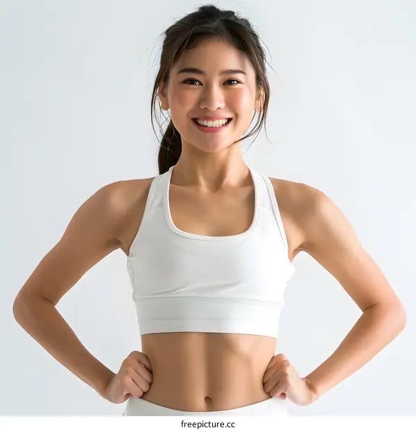 Portrait of a young Asian woman in a white sports bra