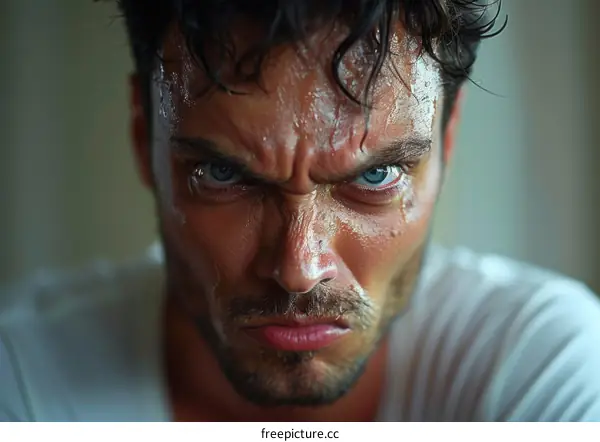 Close Up Portrait of a Caucasian Man with Intense Expression