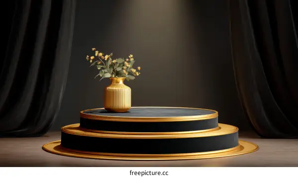 Luxury Black and Gold Display Stand with Dried Flowers