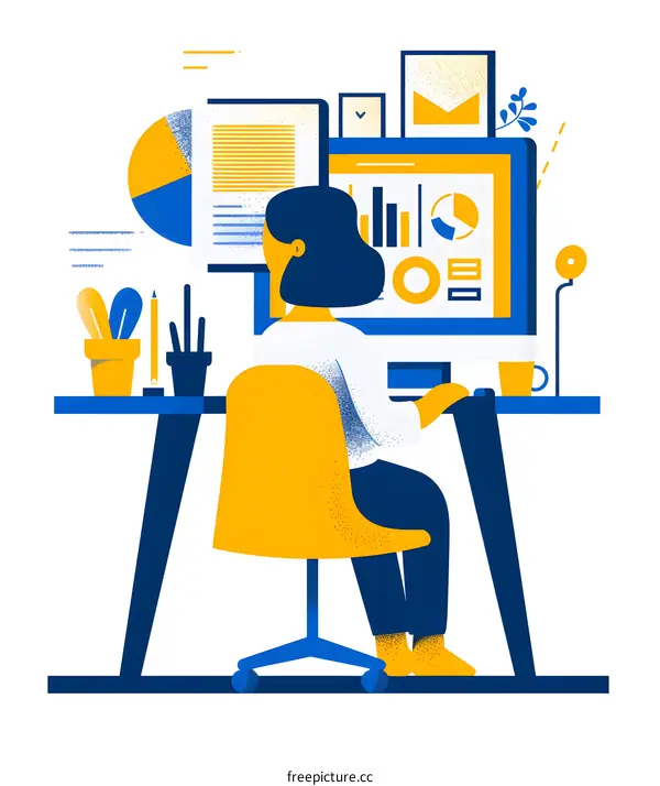 Woman Working on Computer With Data Charts