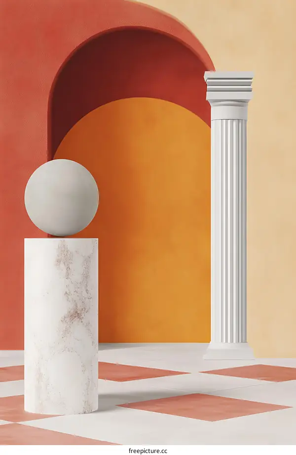 Abstract Minimalist 3D Render with Orange and Red Colors