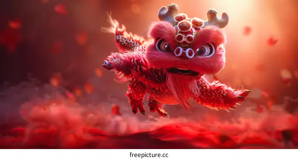 Red Chinese Lion Dance Performance