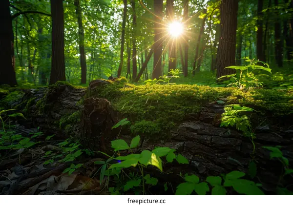 Sunlight Filtering Through Lush Forest Canopy