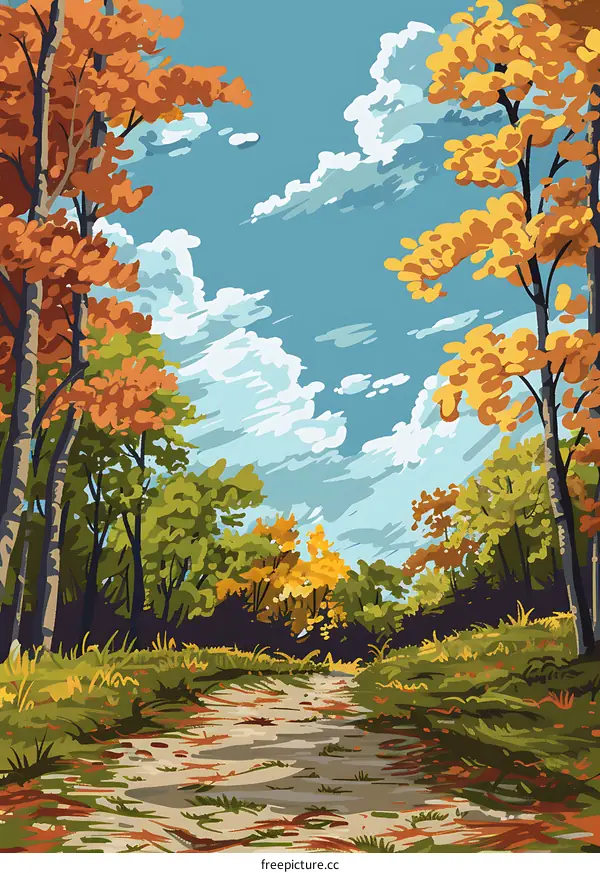 Autumn Forest Path Landscape Illustration