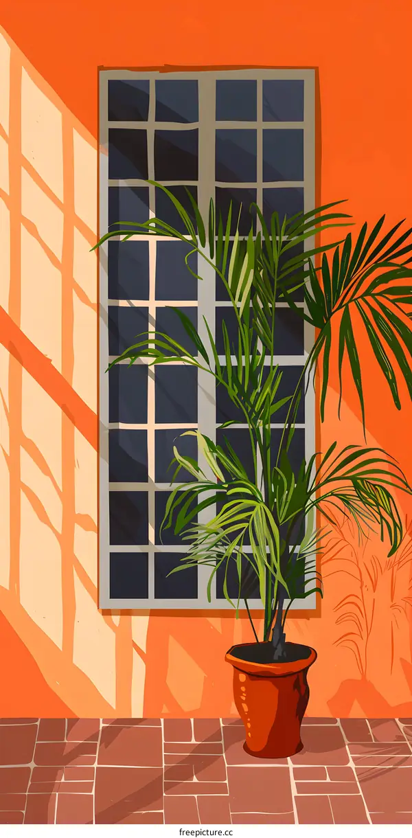Orange Wall Window and Palm Plant Illustration