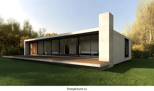 Modern Concrete House with Large Glass Windows