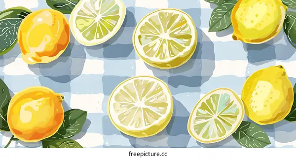Yellow Lemons and Leaves Illustration