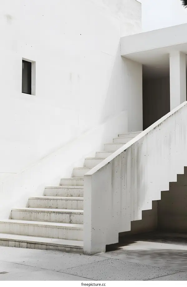 White Concrete Staircase Against Minimalist Architecture