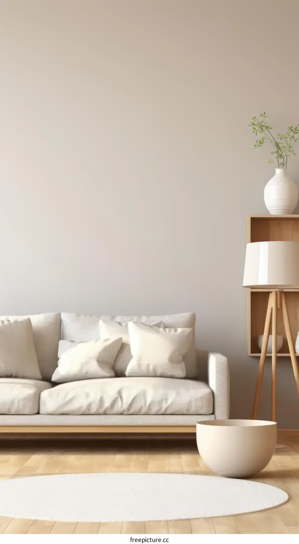 Airy and bright living room with neutral colors and natural textures