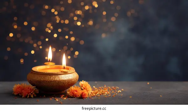 Golden Diwali Diya with Sparkling Background