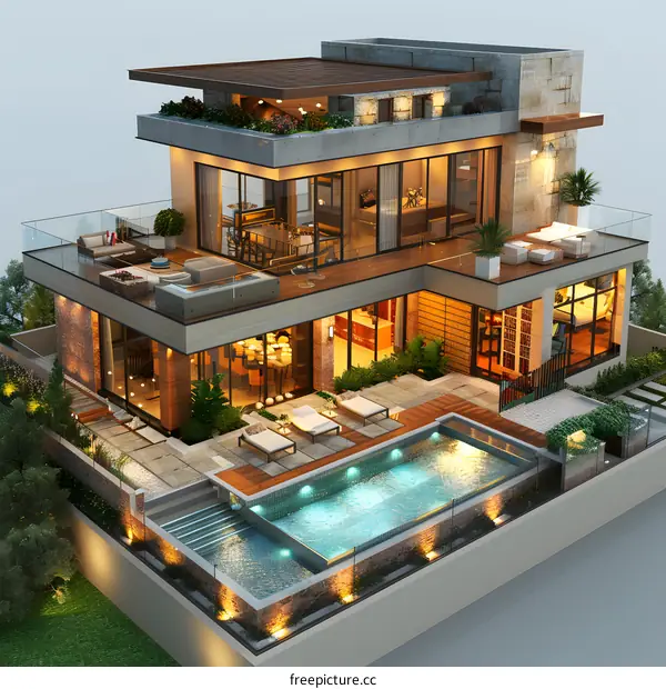 A modern villa with a swimming pool