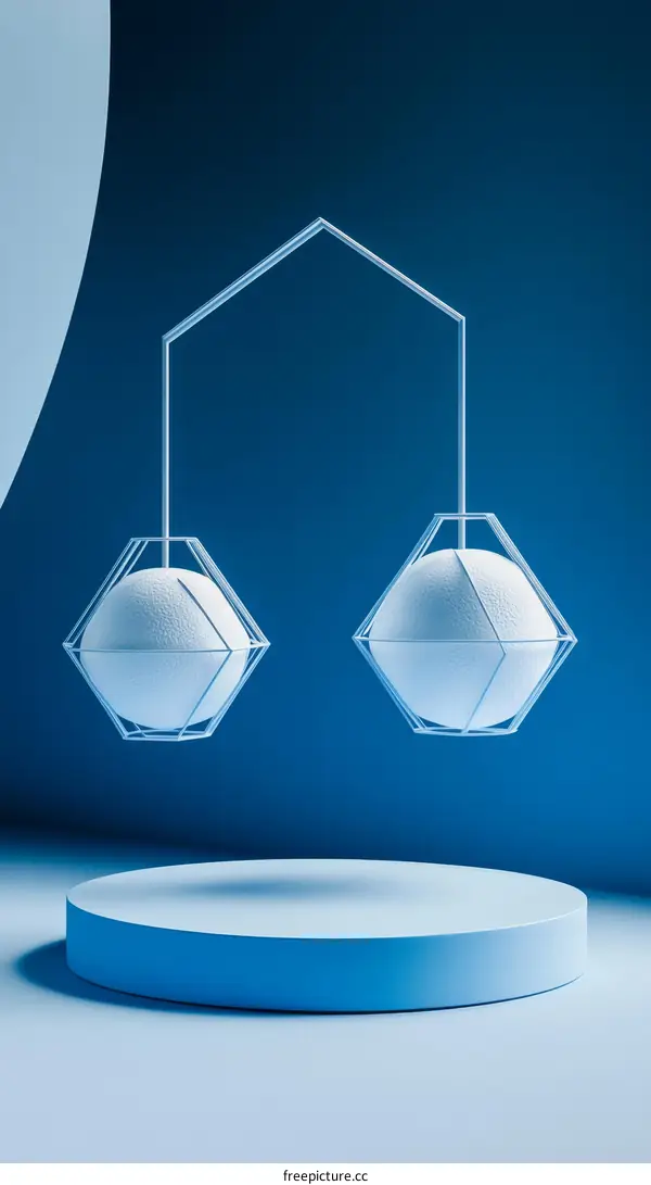 Geometric Abstract Display Platform with Suspended Globes