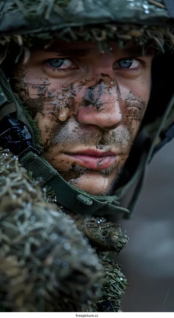 Close Up of a Soldier with Mud on His Face