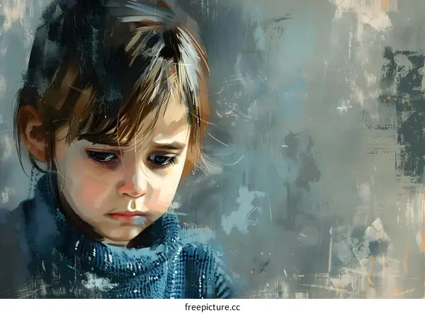 Sad Little Girl Painting Abstract Background