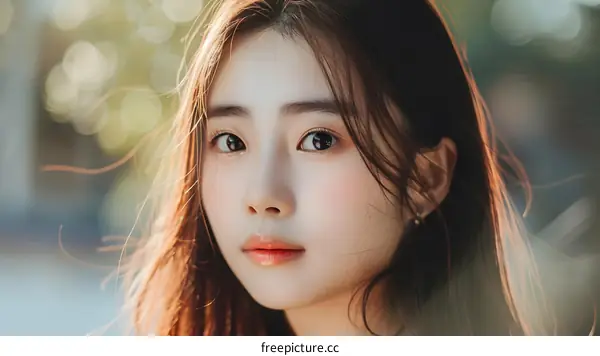 Close Up Portrait Of A Young Woman With Brown Hair And Eyes