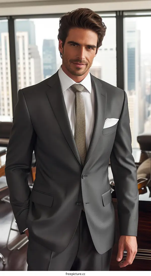 A man in a suit standing in an office