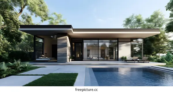 Modern House Design With Pool and Lush Green Backyard