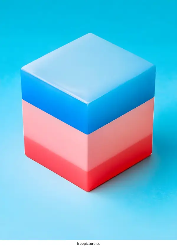 Abstract Cube with Multicolored Layers on a Blue Background