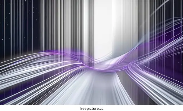 Abstract Swirling Purple and White Lines on Black Background