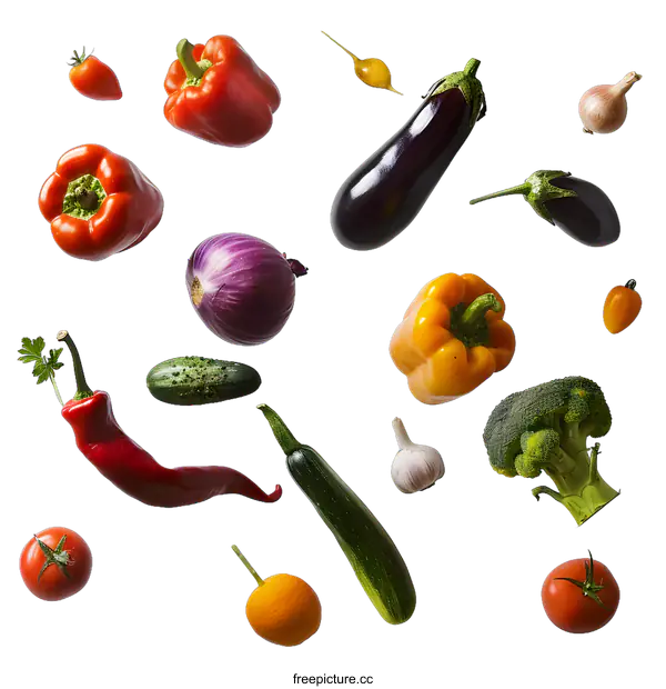 [Transparent Background PNG]Fresh Vegetables Falling on White Background