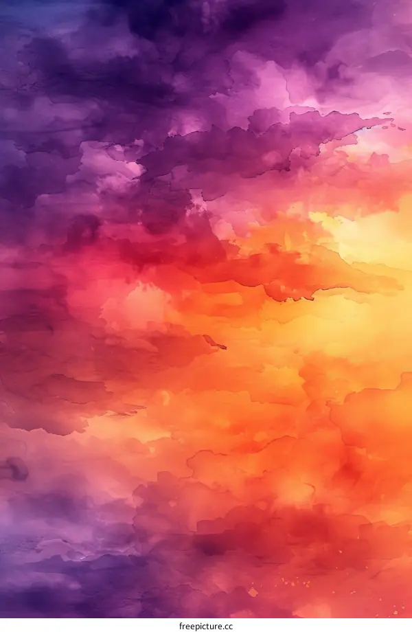 Purple Orange Watercolor Sunset Cloudscape
