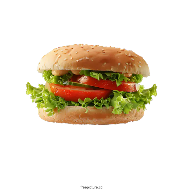 [Transparent Background PNG]yummy tasty burger with lettuce tomato cucumber and cheese