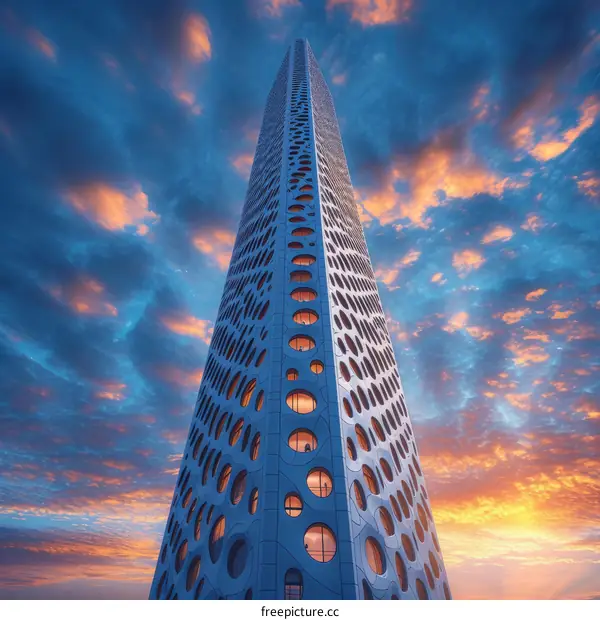 futuristic skyscraper with a unique facade design