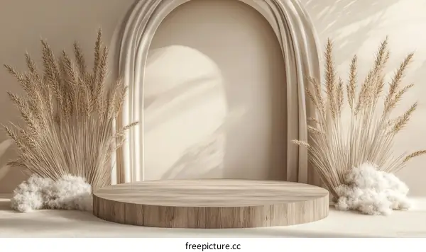 Beige Aesthetic Display Podium with Dried Plants