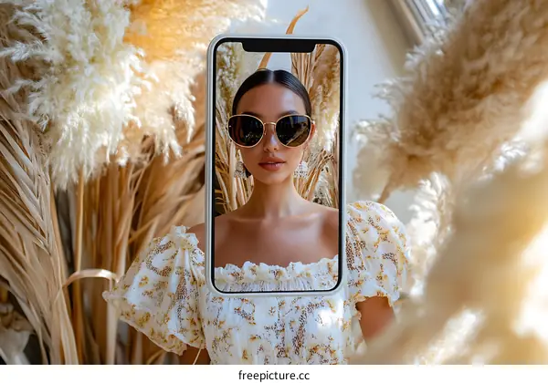 Woman Taking a Selfie With Sunglasses and White Dress
