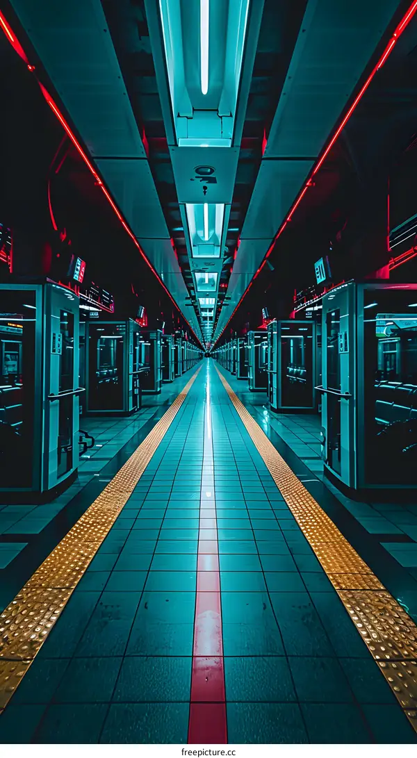 Neon Lights in Empty Subway Station