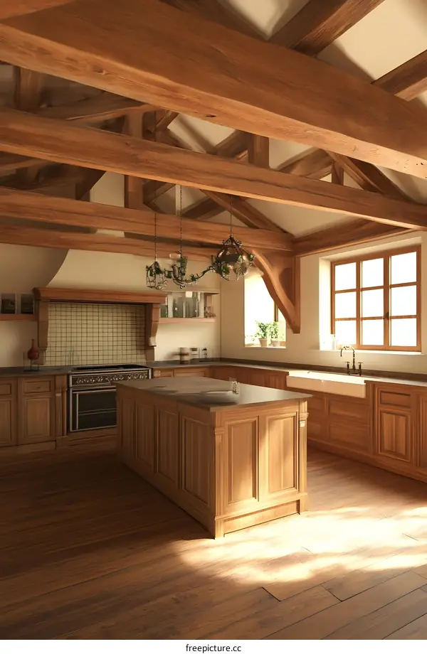 Modern Rustic Kitchen Interior Design With Wooden Beams