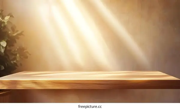 Wooden Table Top with Sunlight Rays