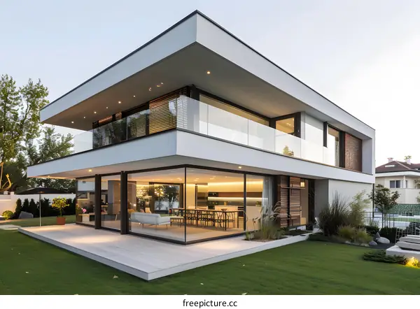 Modern Architecture Design of a Luxury House with Large Windows and a Patio