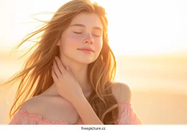 Portrait of a Young Woman with Long Red Hair and Freckles
