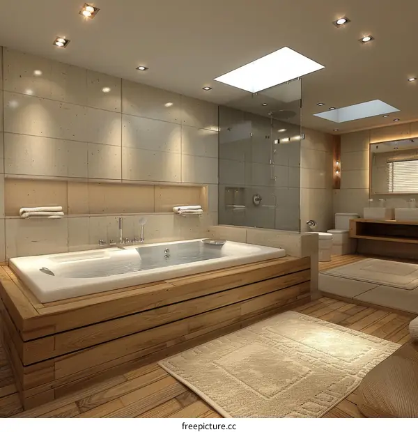 Modern Luxury Bathroom with Wooden Bathtub