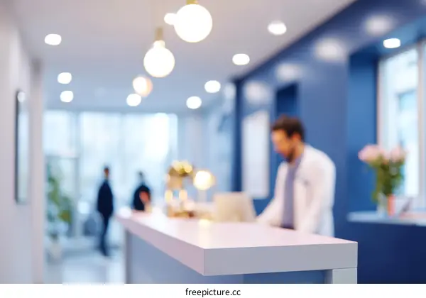Modern Medical Office Reception Area with Blurred Figures