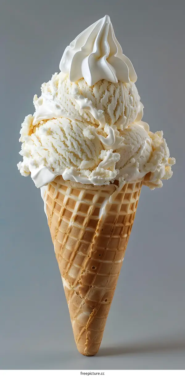 Vanilla ice cream cone with topping