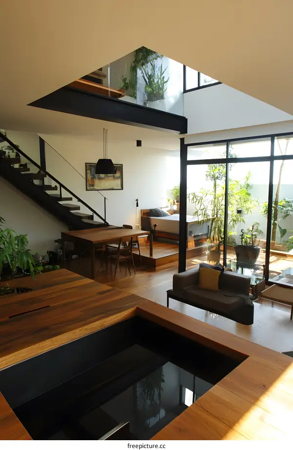 Modern House Interior Design With Wooden Flooring and Glass Walls