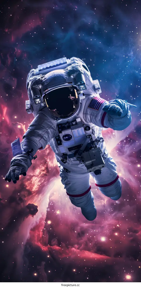 Astronaut in Spacesuit Floats in Vastness of Deep Space