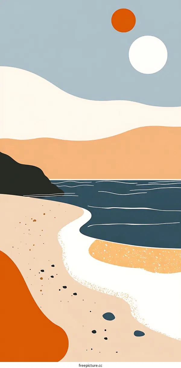 Abstract Beach Sunset Illustration with Simple Shapes