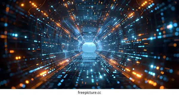 Futuristic Technology Tunnel with Data Streams