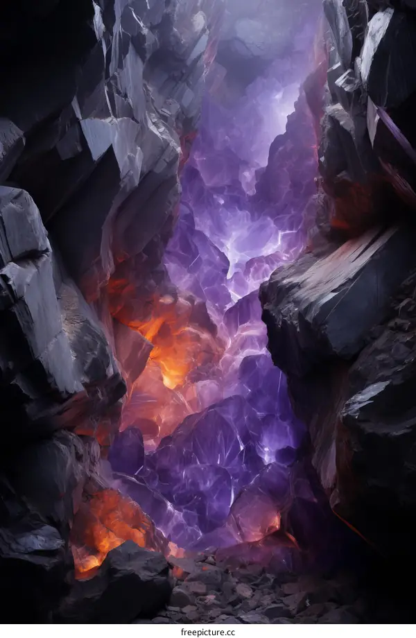 Glowing Crystal Cave in a Dark Chasm: Fantasy Landscape